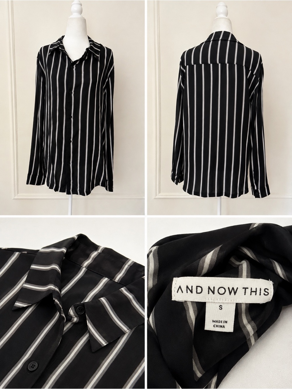 AND NOW THIS Black & White Vertical Stripe Button-Down Shirt